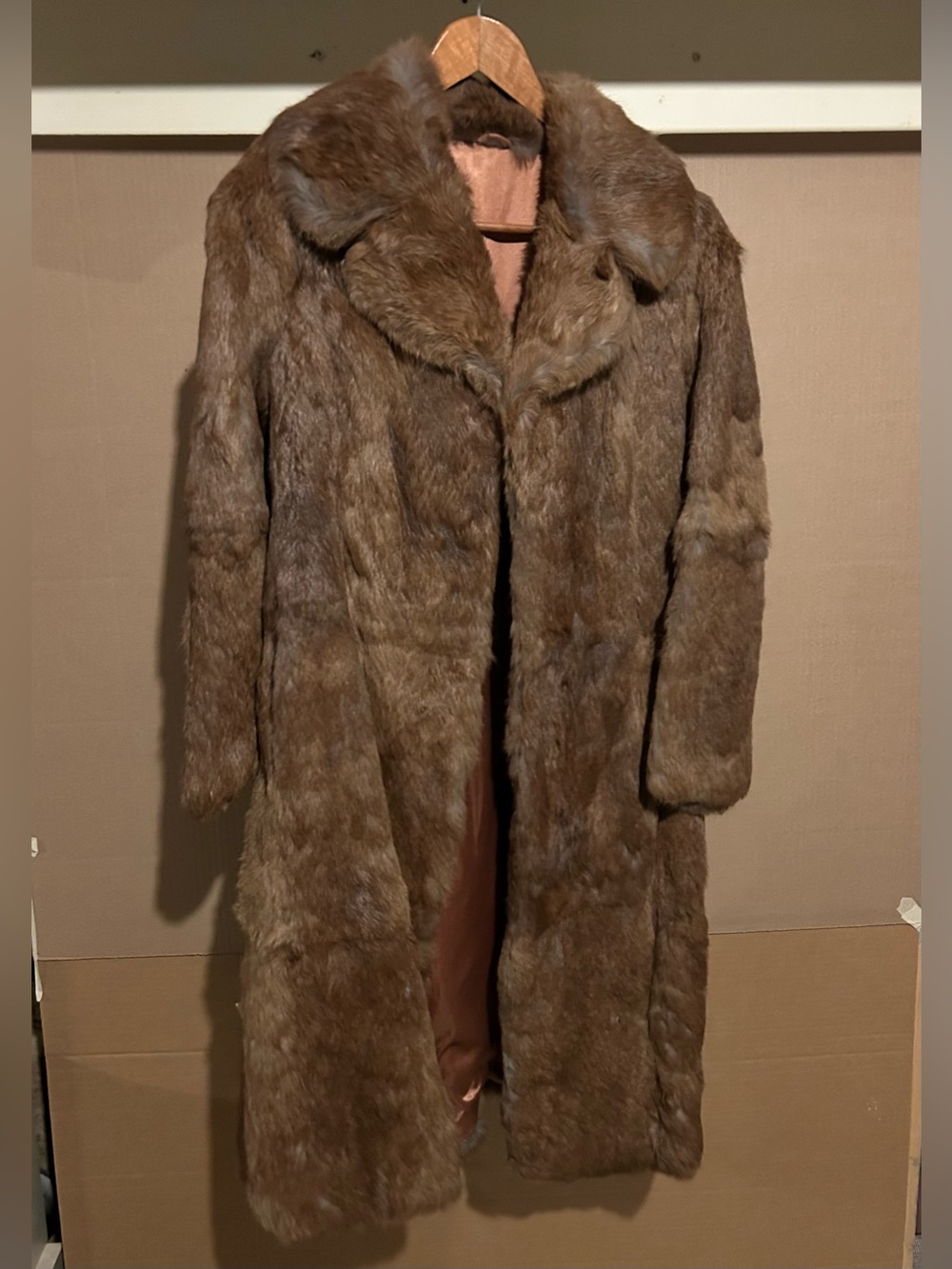 Vintage Women's Brown Long Faux Fur Coat